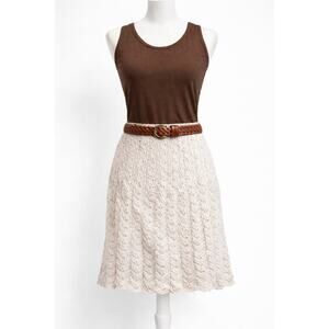 Olive + Oak Ivory Knit Skater Skirt Size L Scalloped Hem Lace  Boho Cottagecore